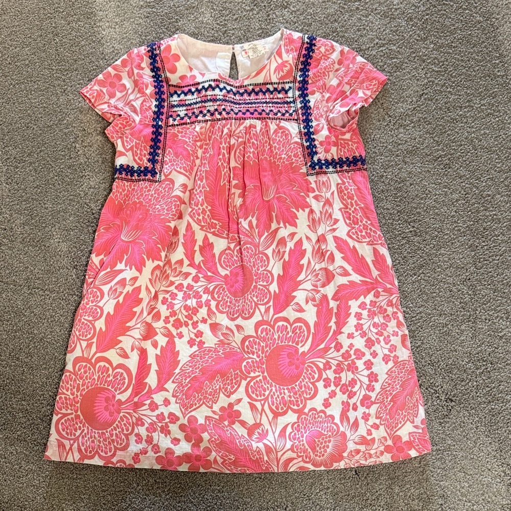 Crewcuts Pink Floral Kids Dress with Blue Accents